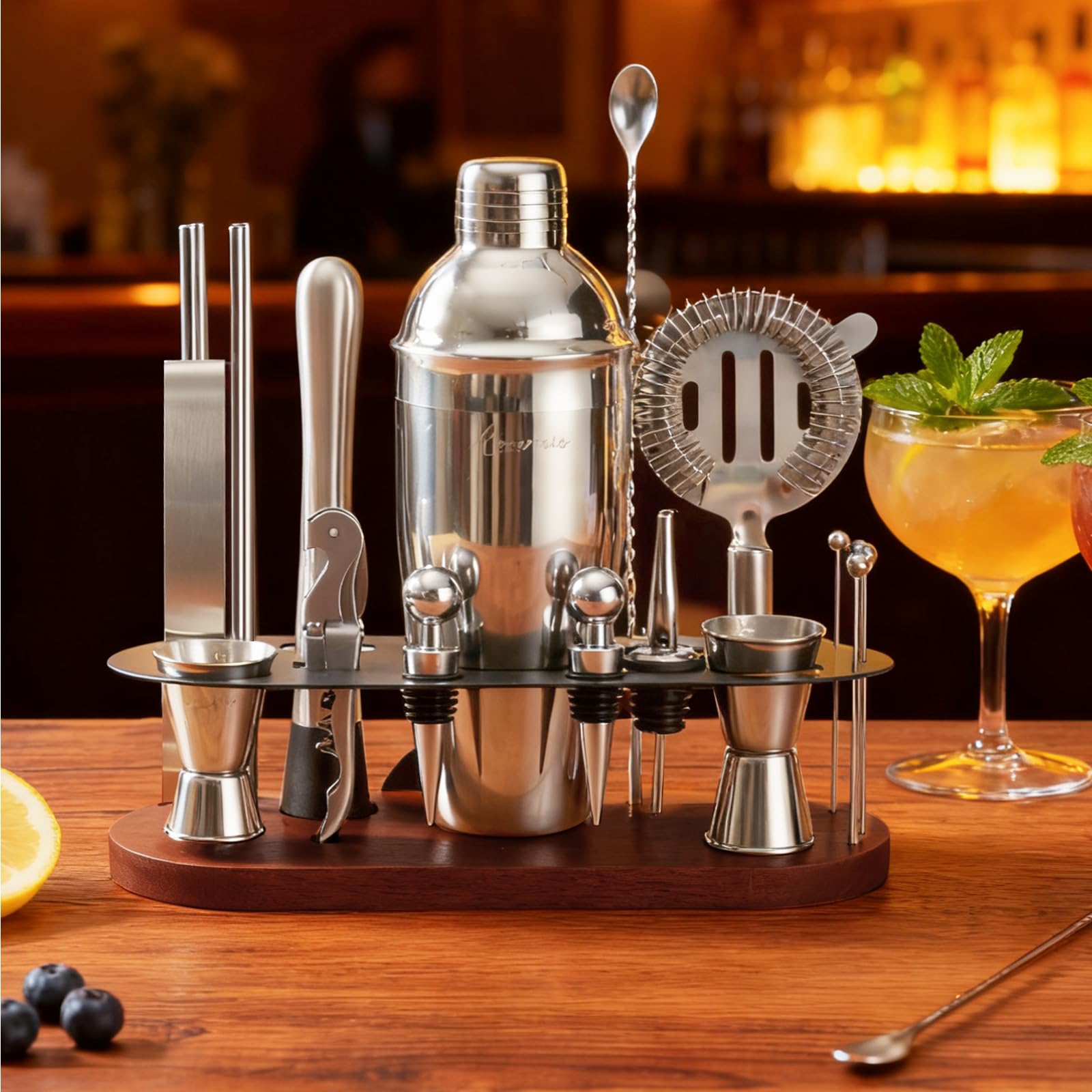 Asovnis bartender kit stand keeps tools organized during gatherings.