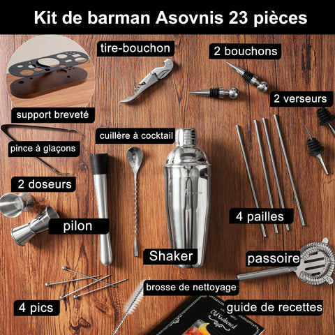 Asovnis stainless steel cocktail shaker features durable, rust-resistant construction.