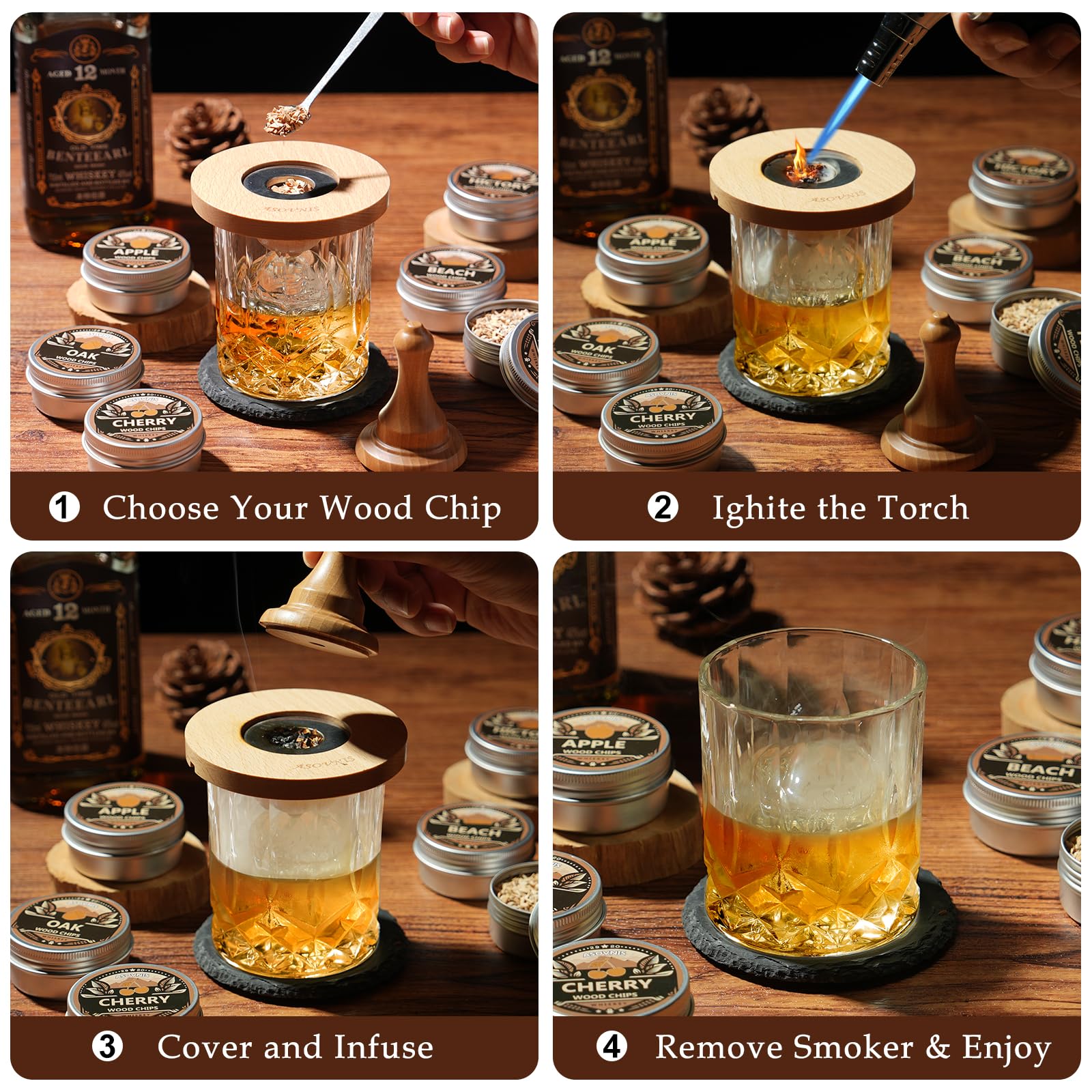 Asovnis Whiskey Smoker Kit long-handled ladle and brush for easy cleanup