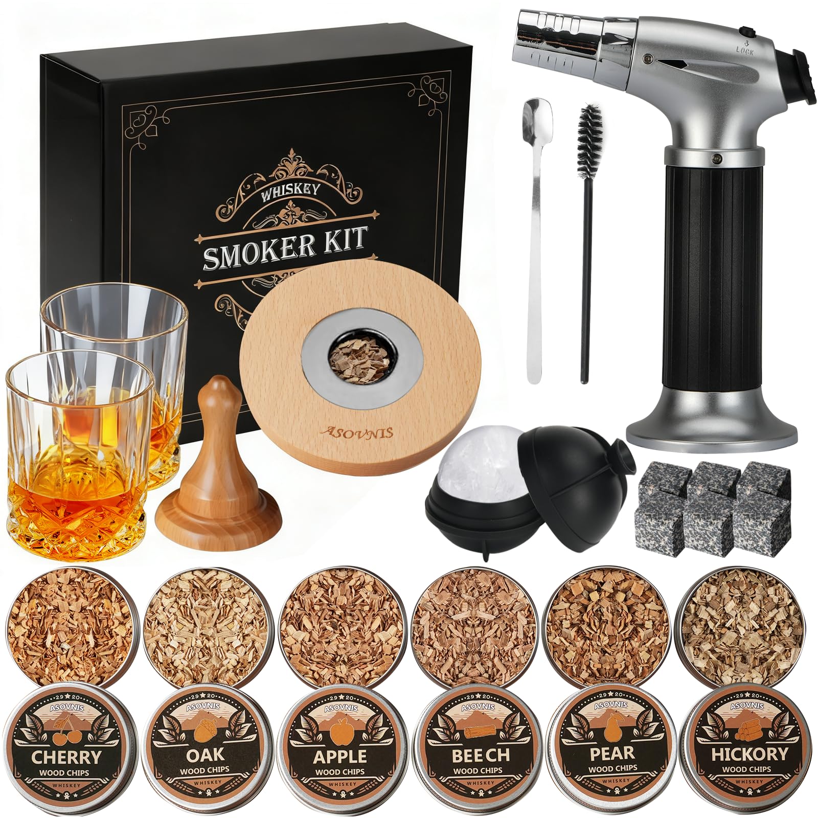 Asovnis Whiskey Smoker Kit with Torch shows controlled aroma for cocktails