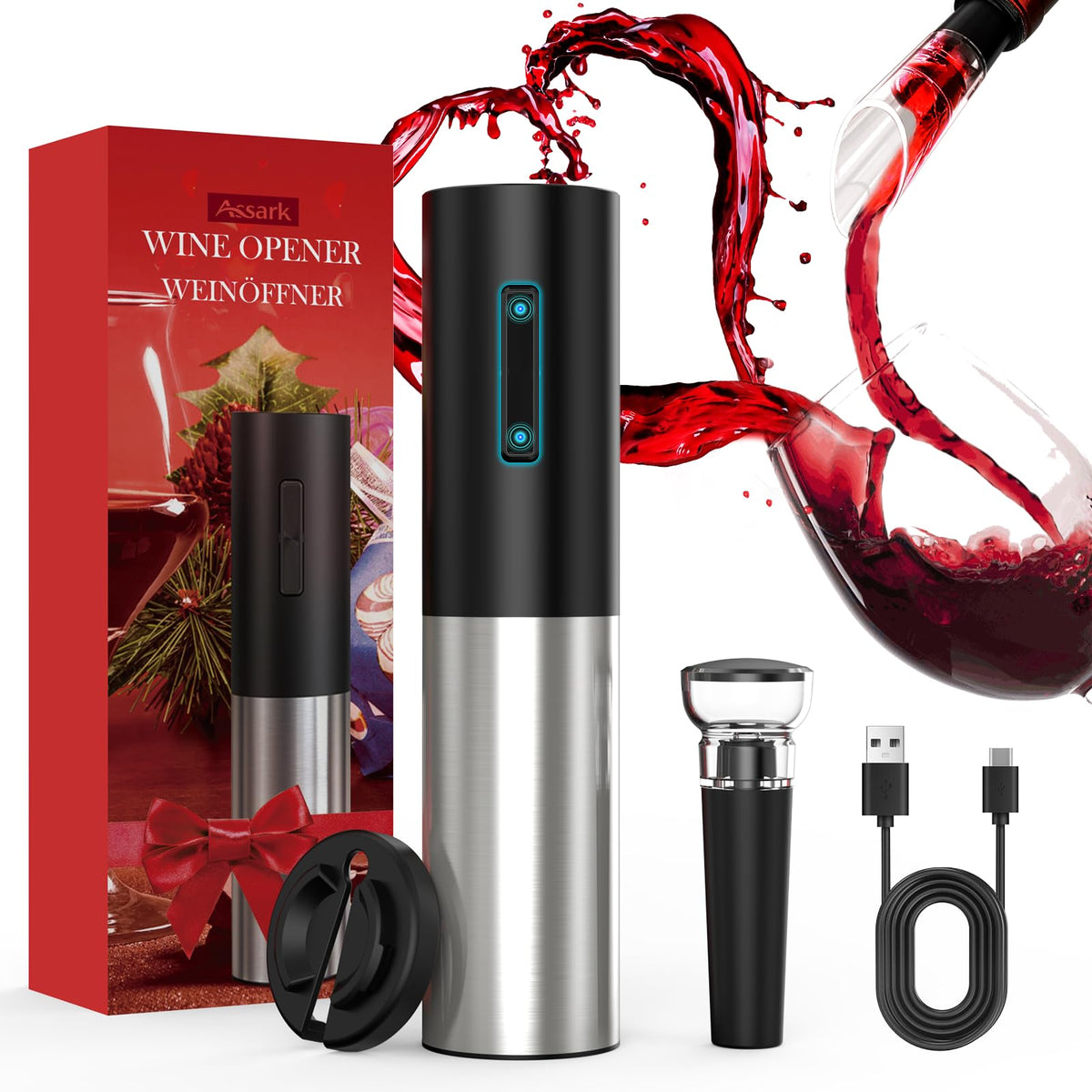 Assark electric wine opener with foil cutter for quick cork removal