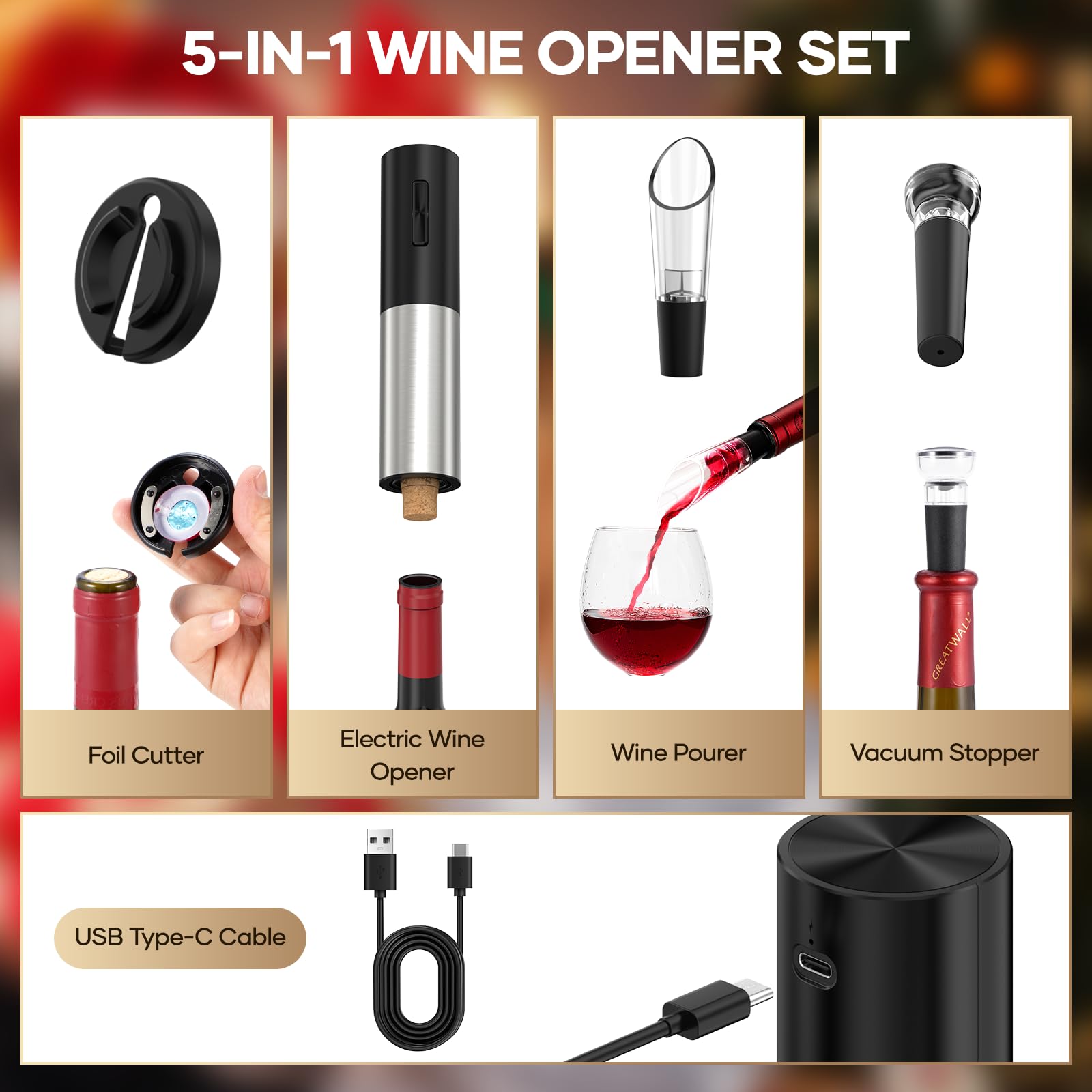 Assark rechargeable wine opener showing cordless charging
