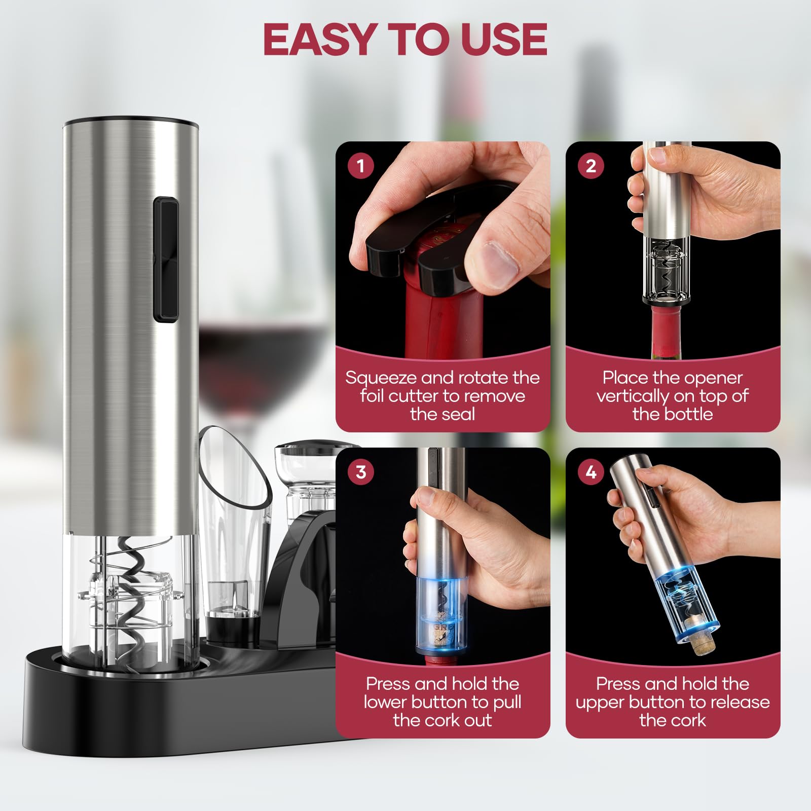 Assark USB-C cable powers the opener for fast recharges.