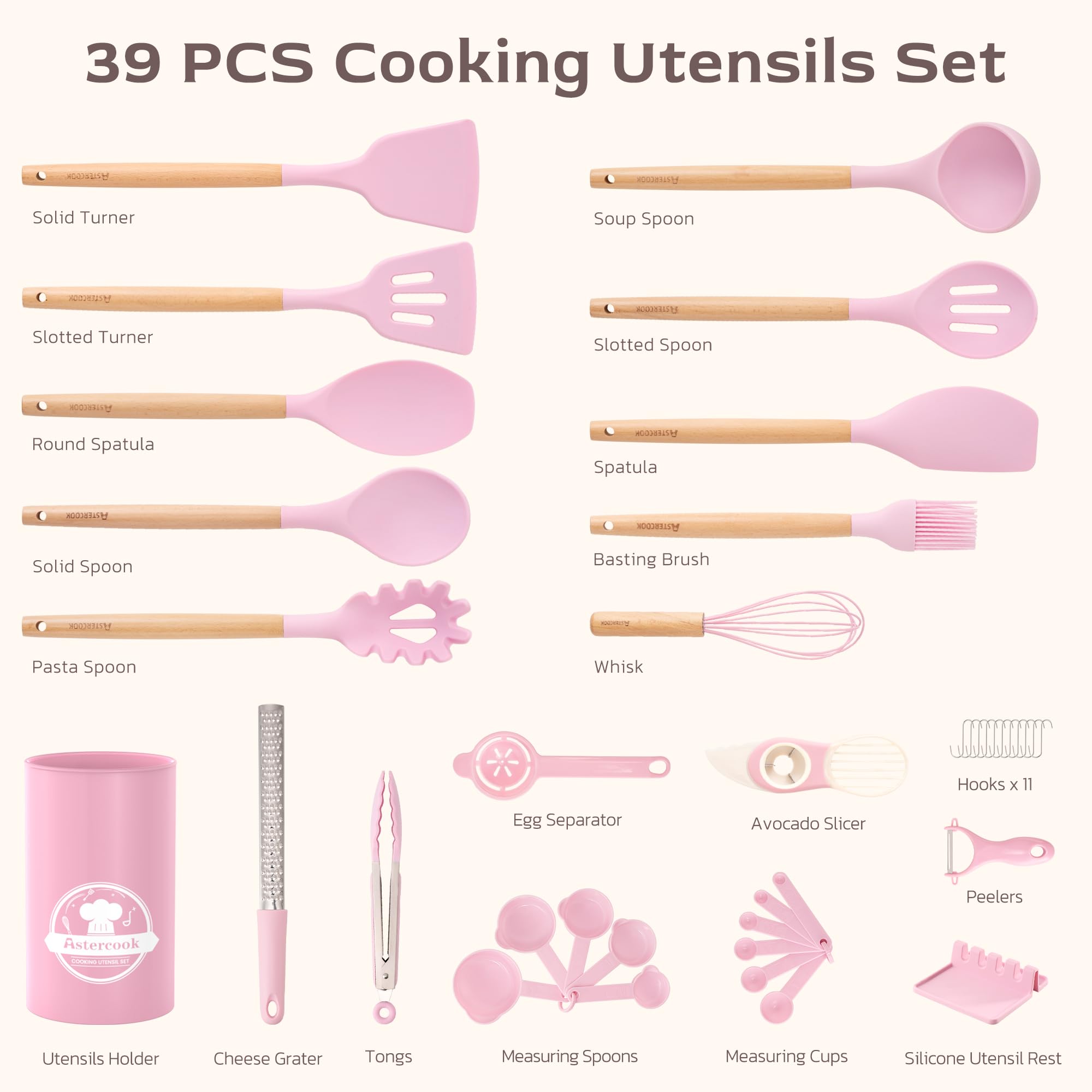 Astercook pink utensil set makes a thoughtful gift for home cooks.