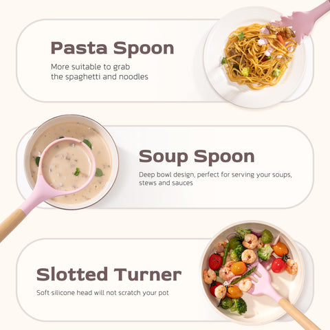 Astercook wooden handles offer a durable, comfortable grip.