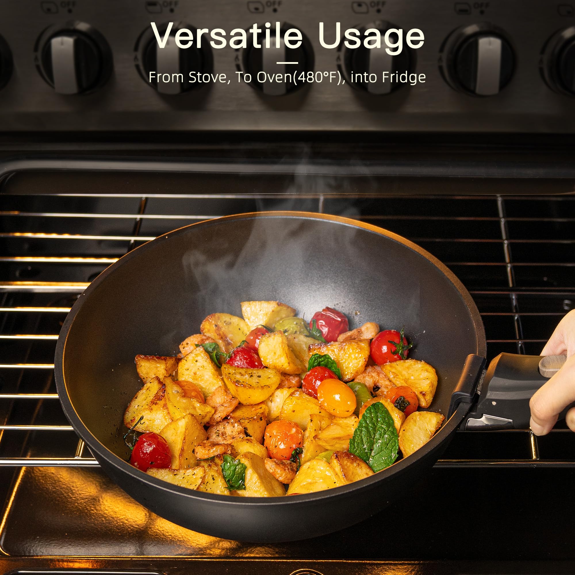 Astercook 21-piece ceramic cookware set showcased in a kitchen scene.