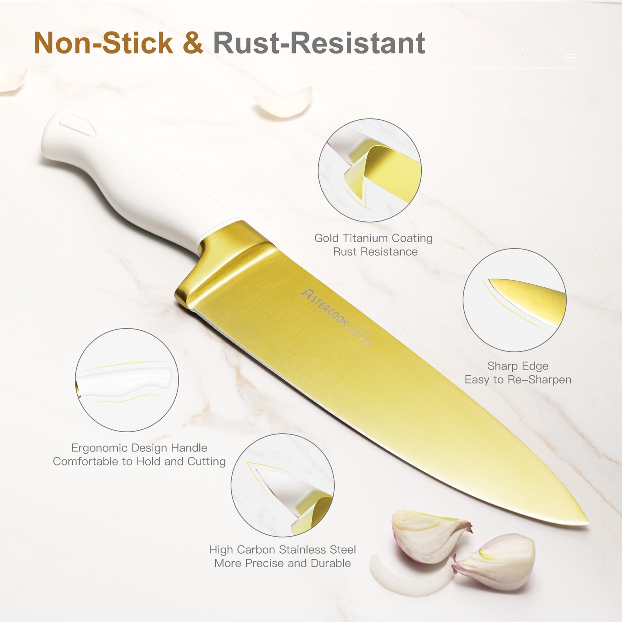 Astercook 4.5-inch serrated steak knives for serving and portion control.