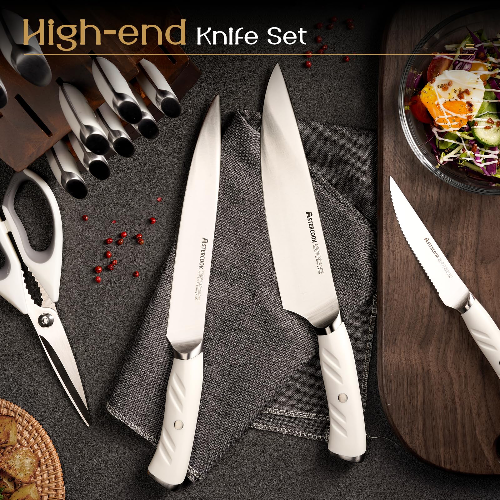 Astercook 4.5 inch serrated steak knives ready for servings