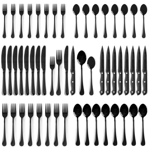 Astercook 48-piece black flatware set with mirror finish for elegant everyday dining.