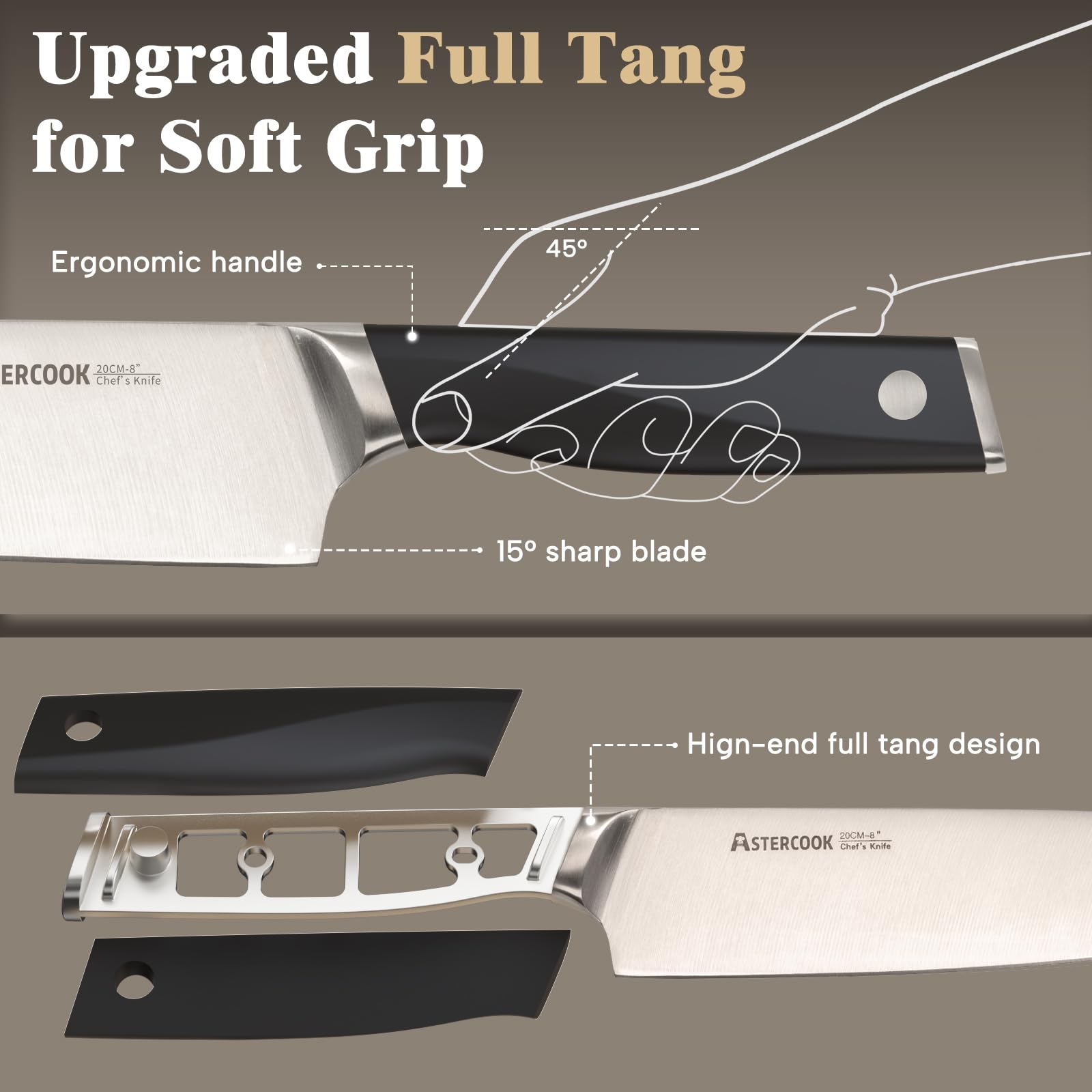 Astercook 7 inch Santoku knife versatile for chopping and dicing.