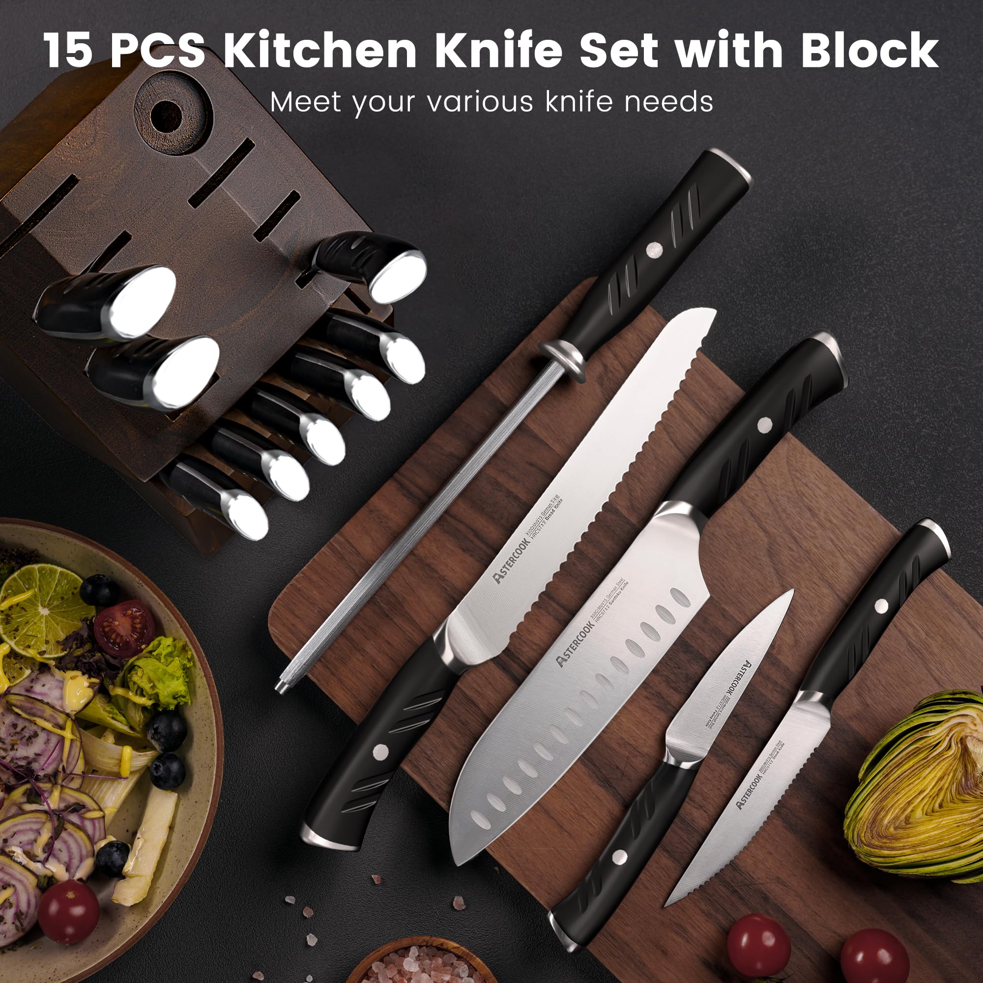 Astercook 7-inch santoku knife for precise dicing and mincing.