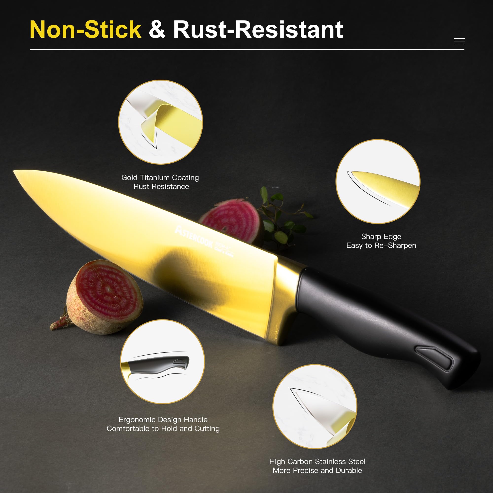 Astercook 8-inch chef knife in use for versatile kitchen prep