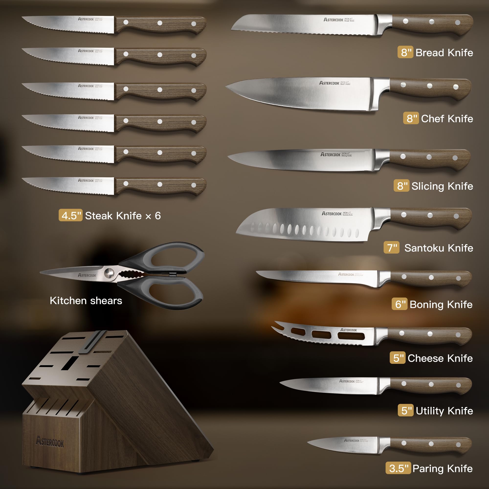 Astercook 8-inch chef knife ready for precise, clean cuts of vegetables and meat.