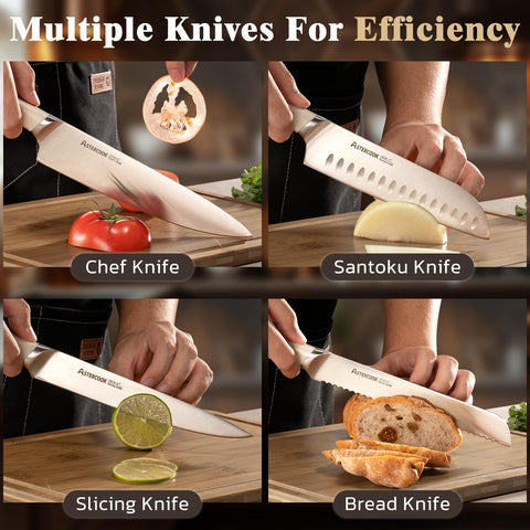 Astercook 8-inch serrated bread knife gliding through crusts smoothly