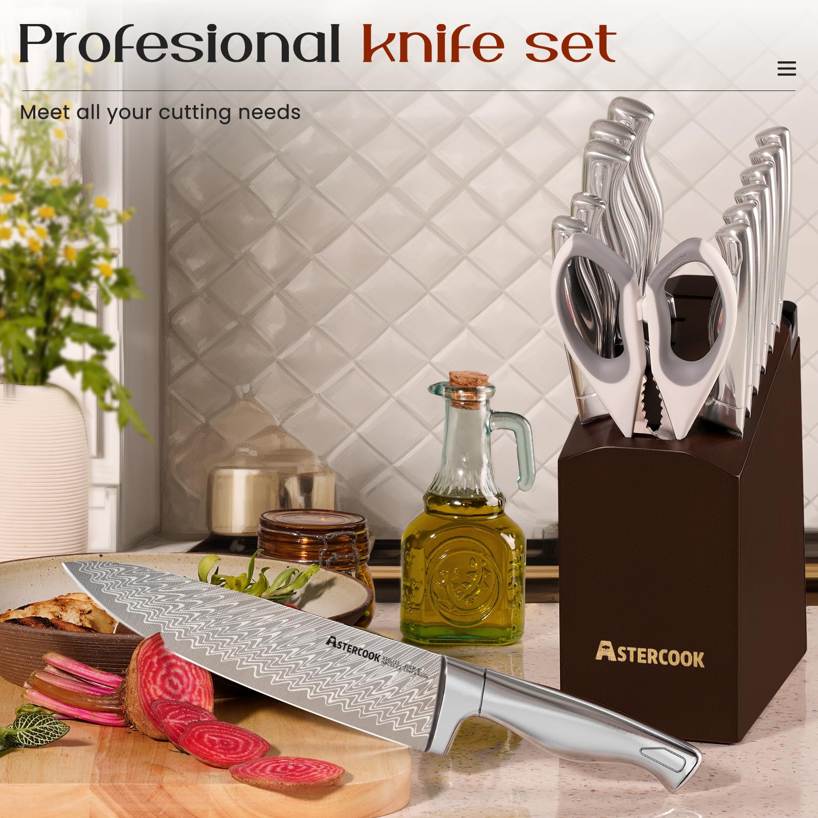 Astercook 8-inch slicing knife for smooth, even meat and produce slices.