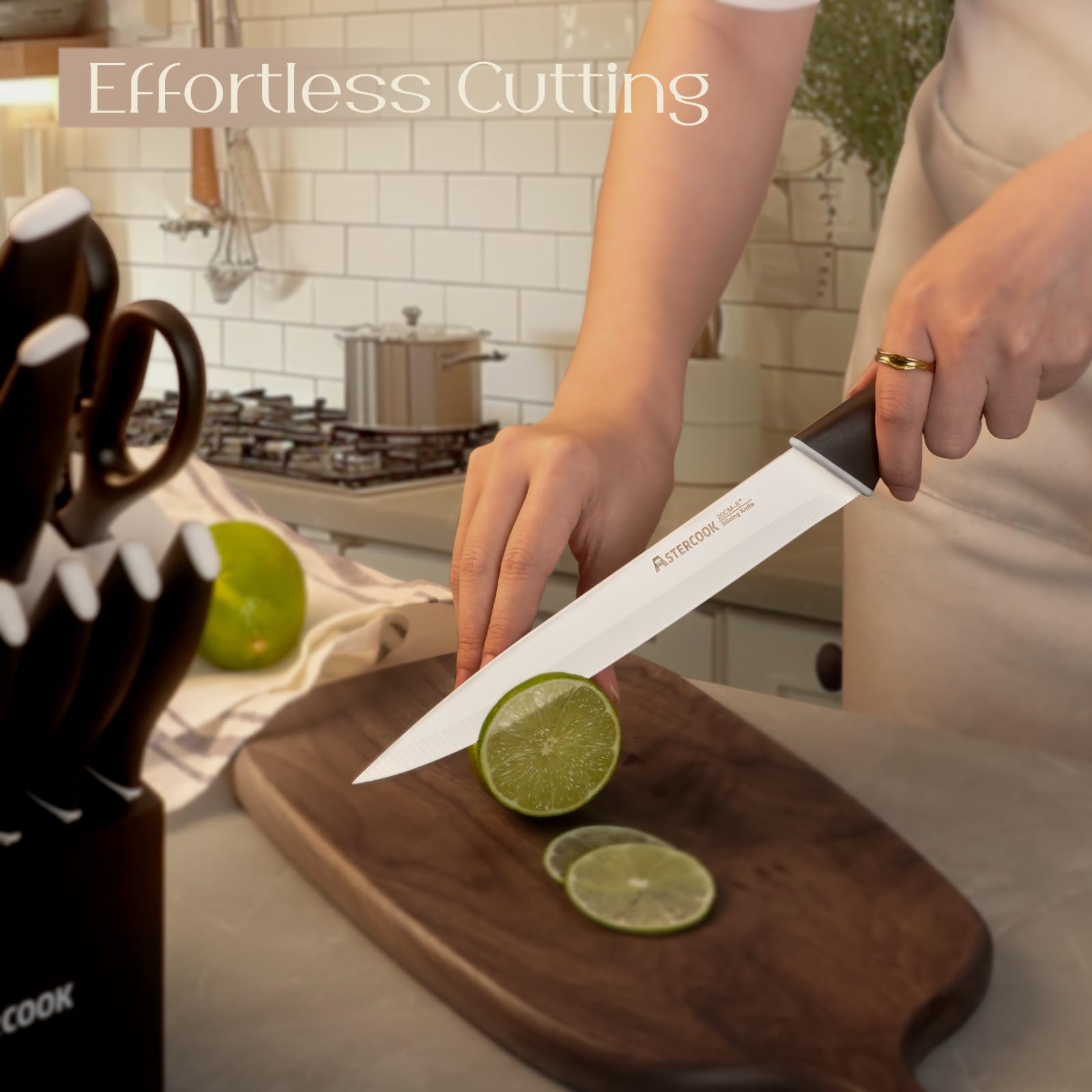 Astercook 8-inch slicing knife for even, effortless slices.