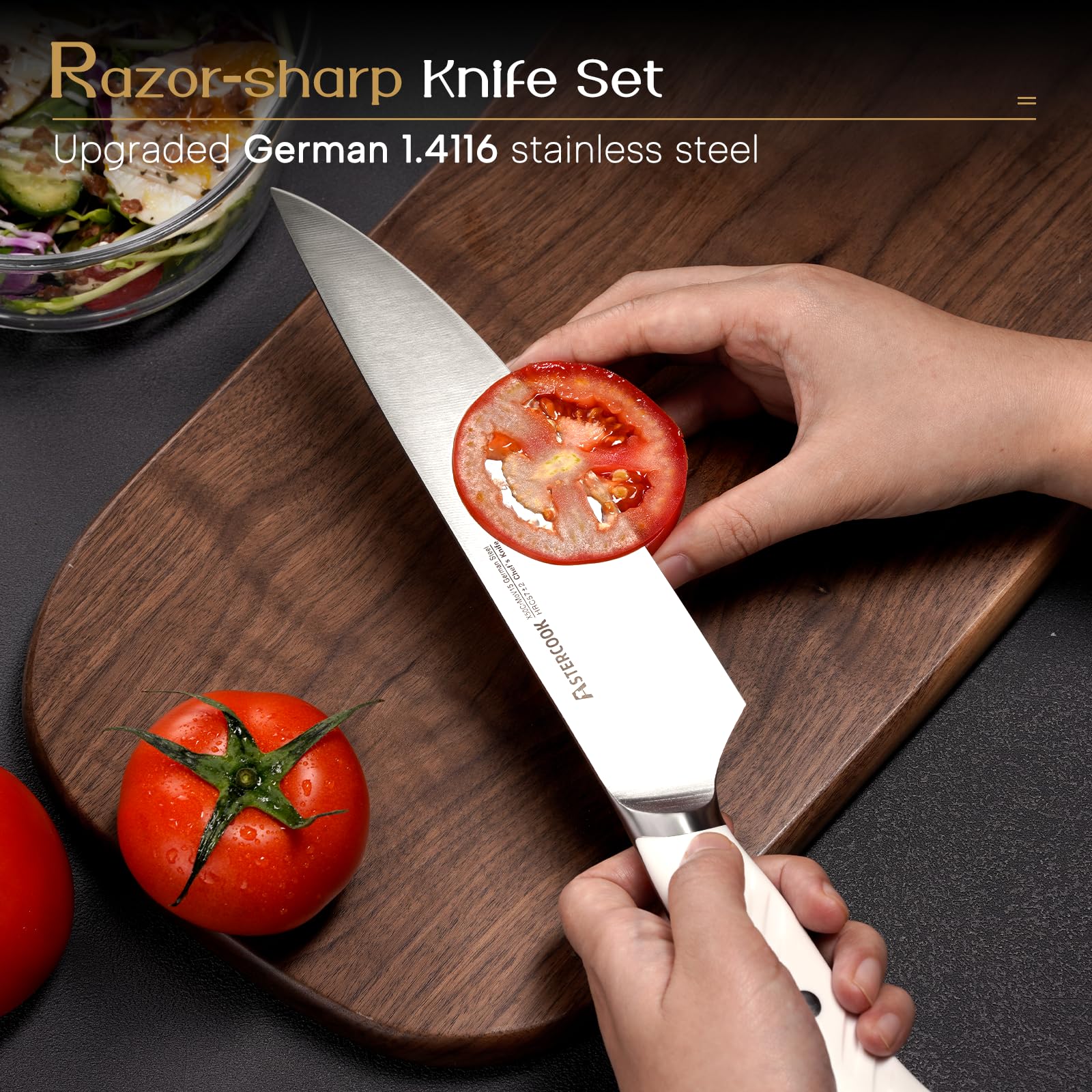 Astercook 8 inch chef knife with ergonomic full tang handle