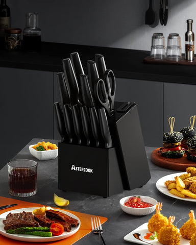 Astercook black hardwood knife block organizing knives neatly