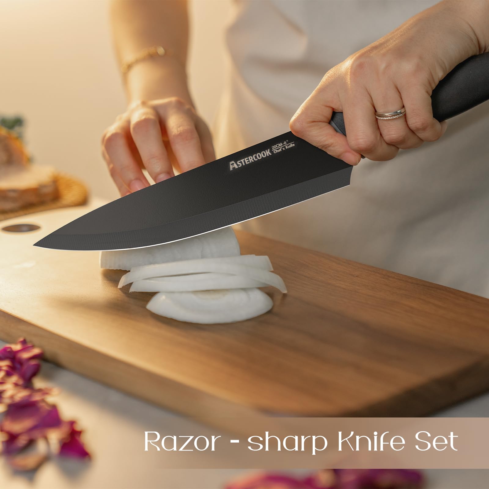 Astercook clear block on counter keeping knives organized and accessible