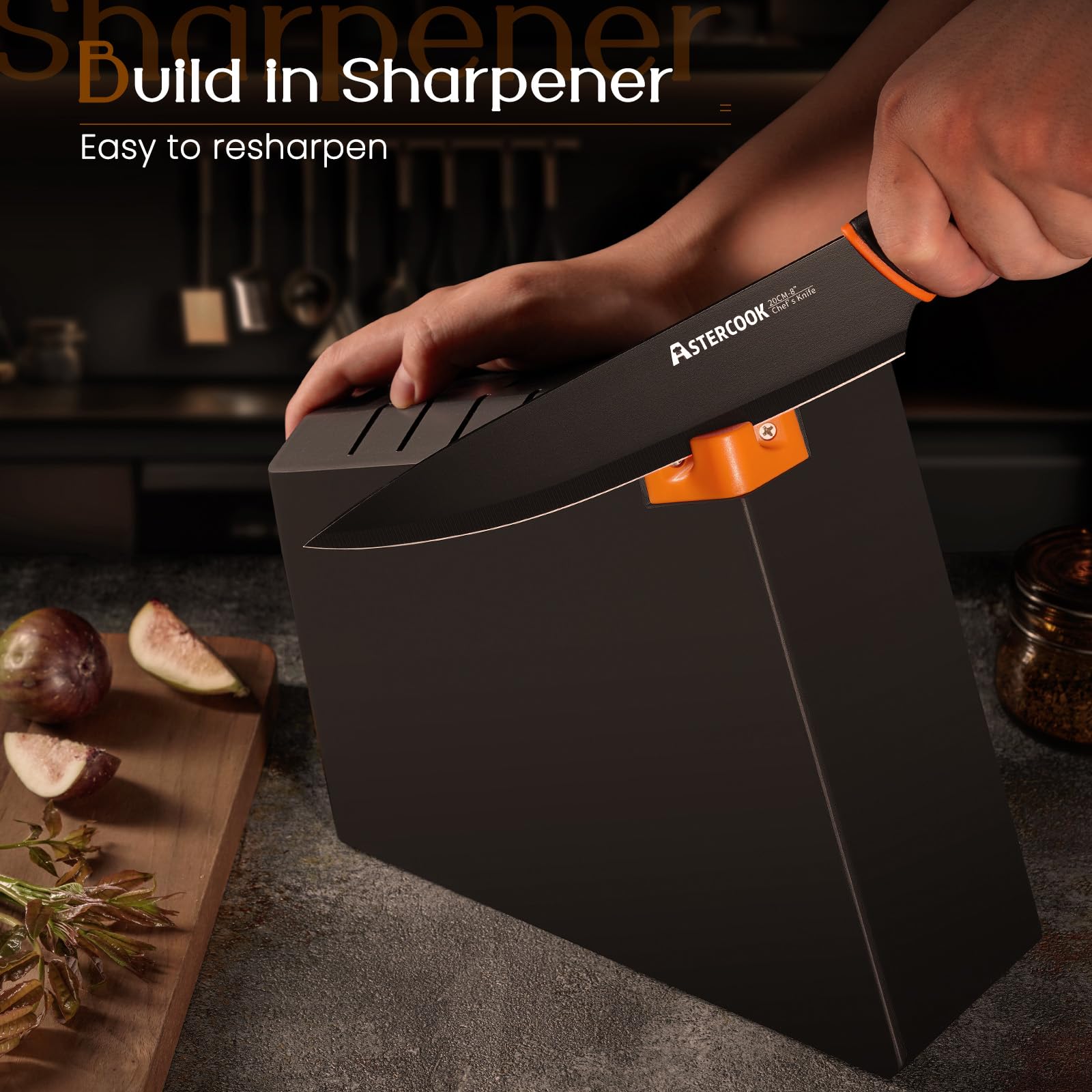 Astercook knife blades crafted from high-carbon German stainless steel for durability.