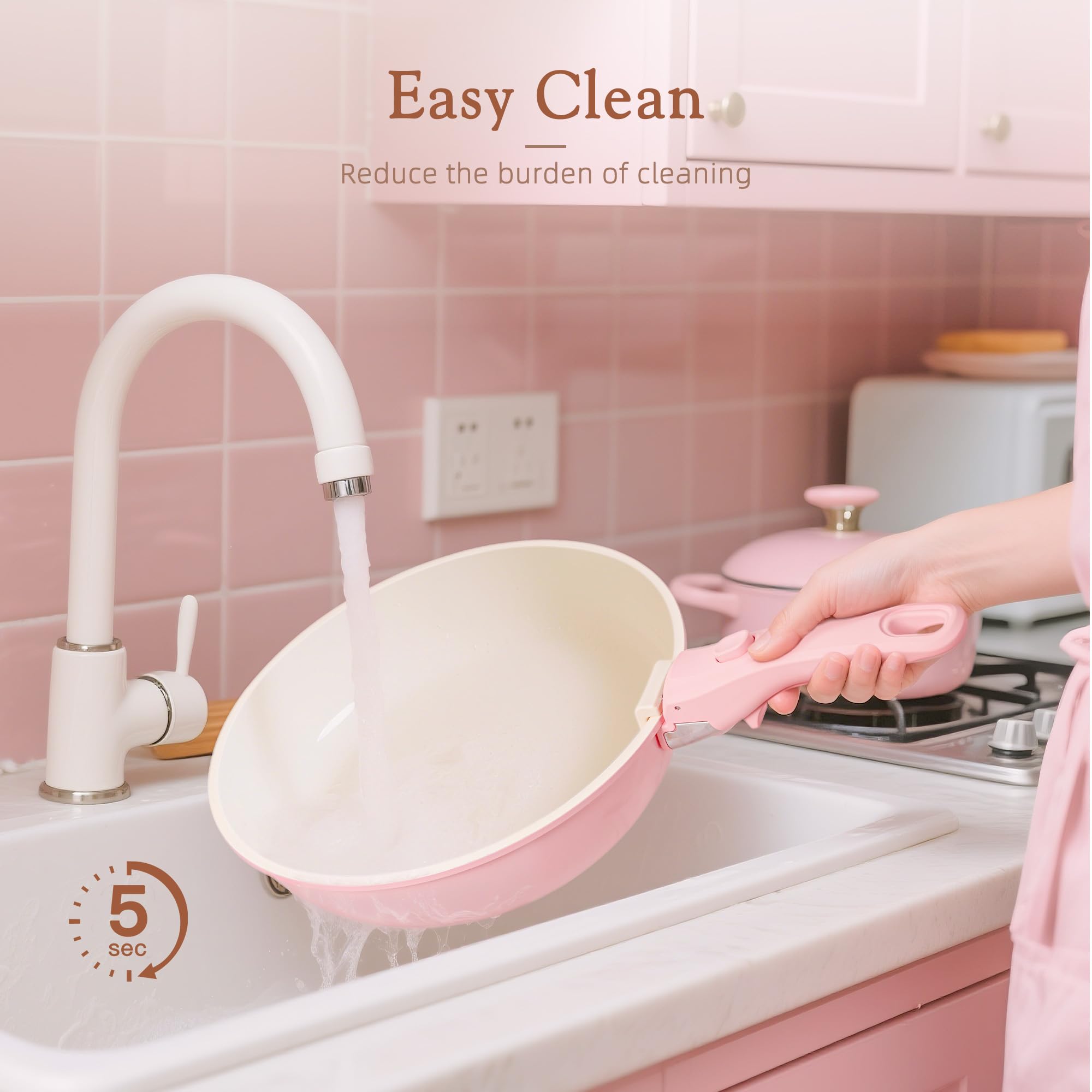 Astercook easy-clean nonstick coating simplifies cleanup after meals.
