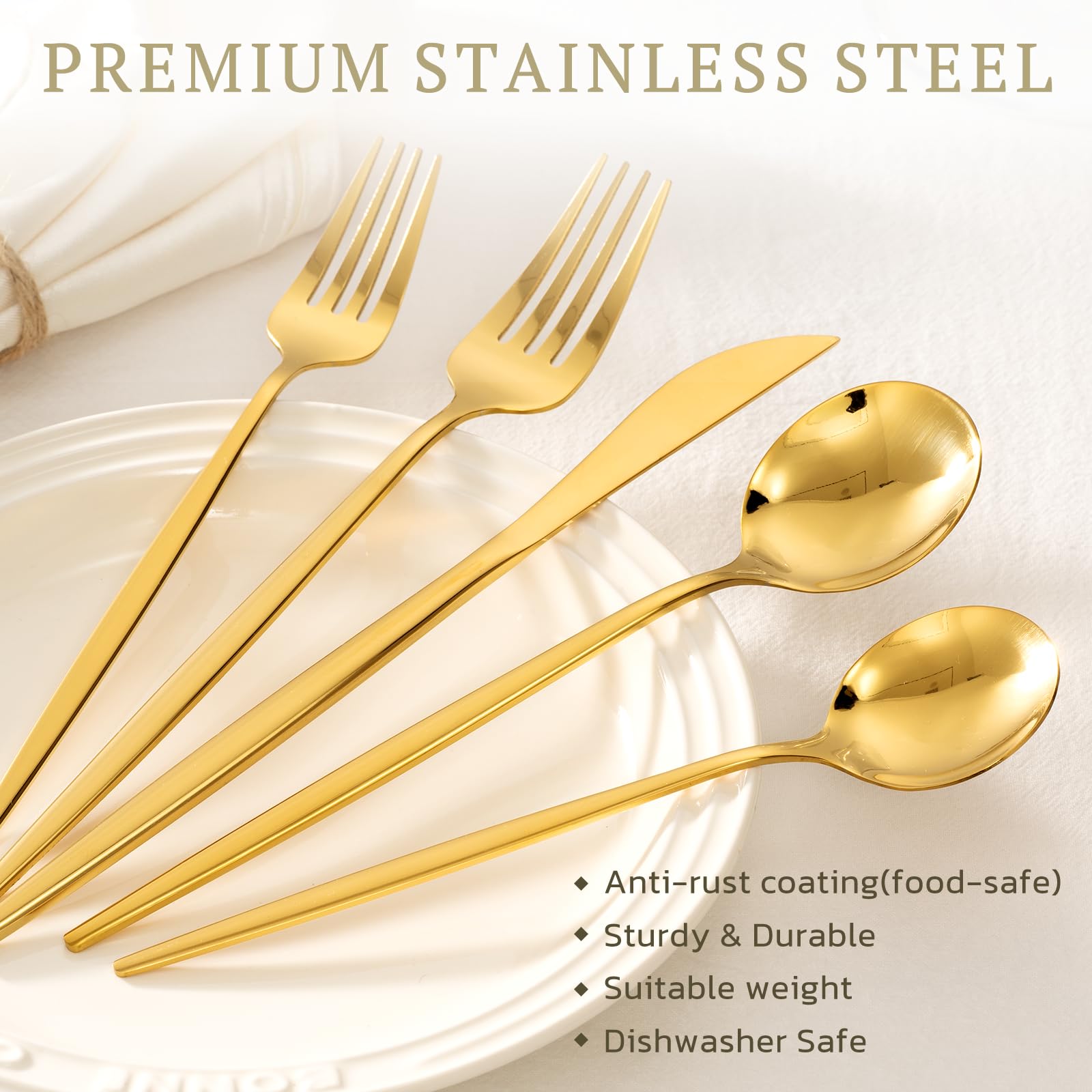 Astercook elegant modern-design flatware enhancing a contemporary dining setting.