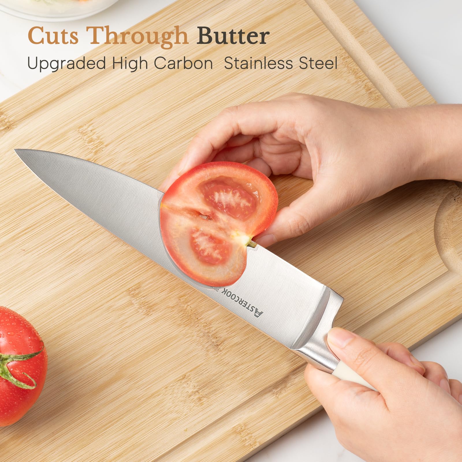 Astercook ergonomic-anti-slip-handle: anti-slip handle reduces fatigue during long prep sessions