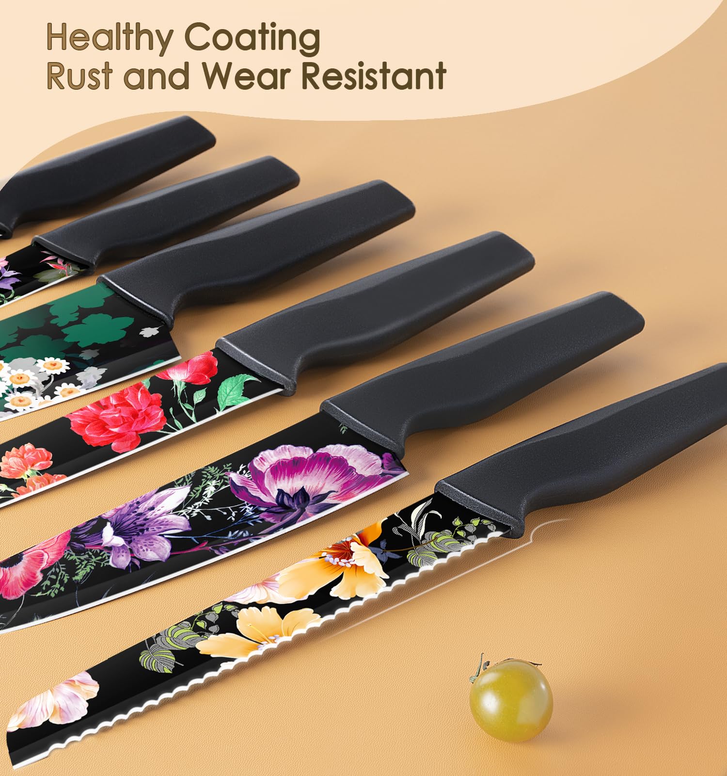 Astercook Flower Knife Set 7-inch Santoku for dicing vegetables