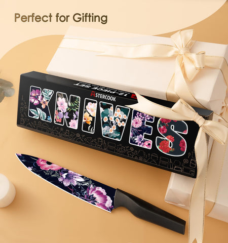 Astercook Flower Knife Set with blade guards for safe storage