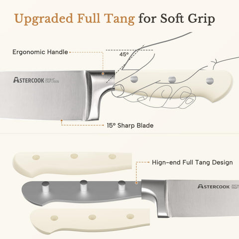 Astercook full-tang ergonomic handle offers balanced control and reduced fatigue.