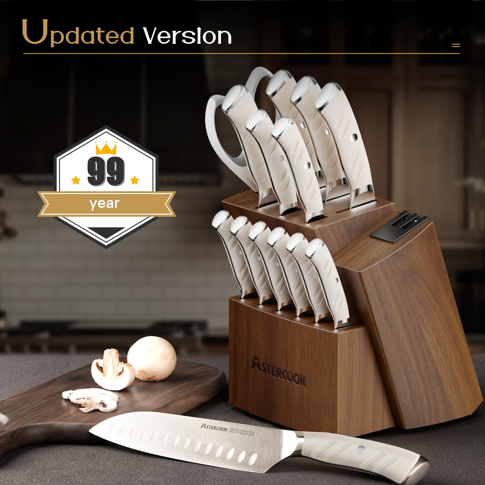 Astercook kitchen shear stored in a solid wood block