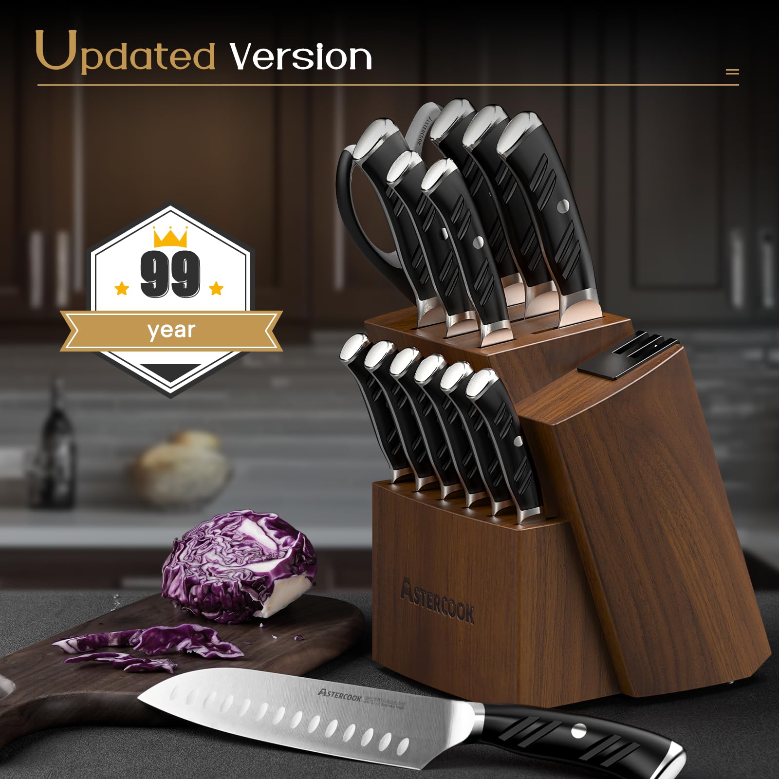 Astercook kitchen shears included for versatile kitchen tasks.