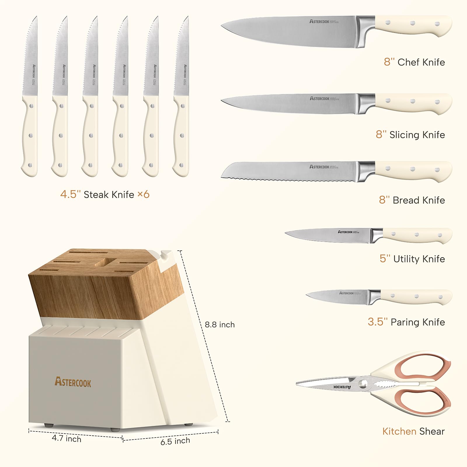 Astercook kitchen shears and block support organized, space-saving prep.