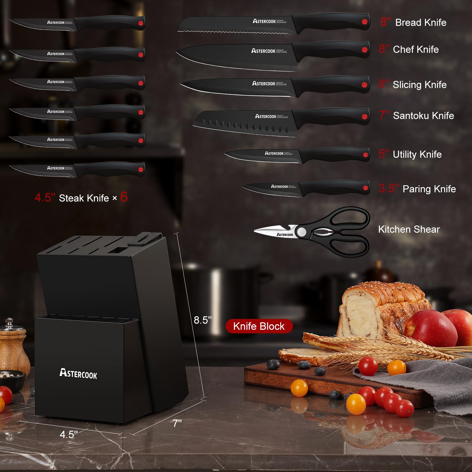 Astercook knife block featuring built-in sharpener for blade refresh