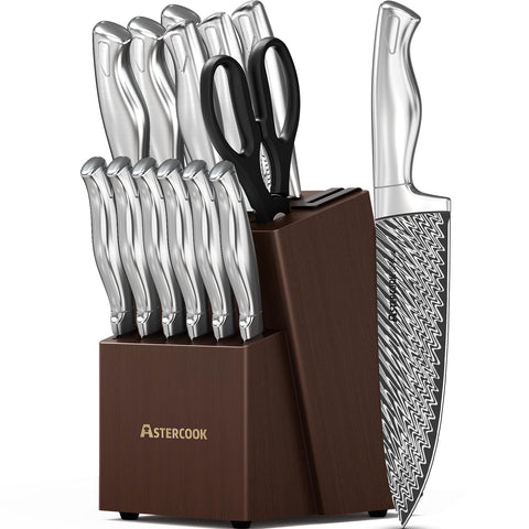 Astercook 15-piece knife set block with built-in sharpener for easy access