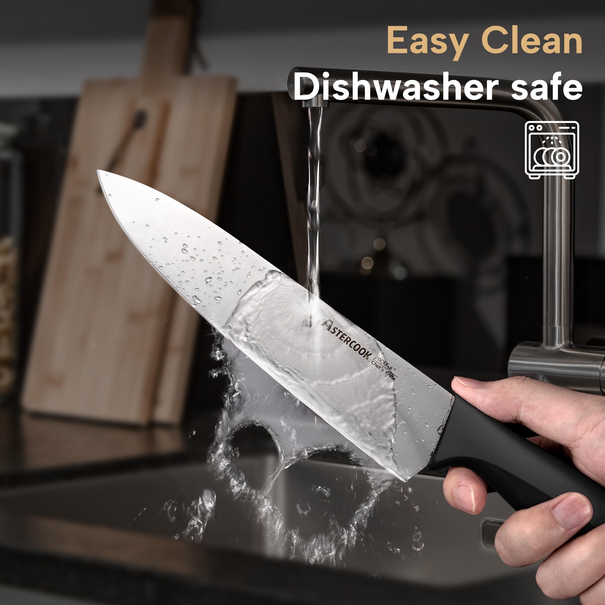 Astercook 6-piece serrated steak knives for effortless dinner prep.