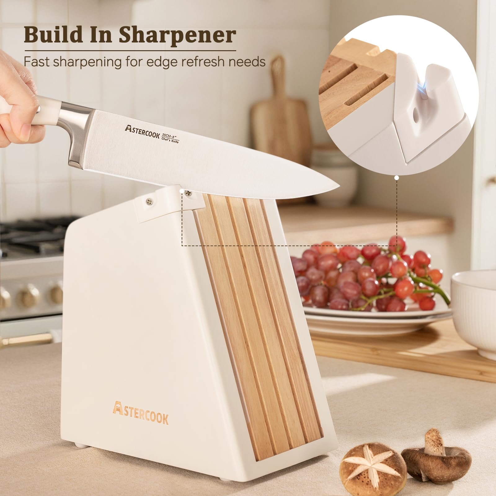 Astercook 8-inch serrated bread knife shown for effortless crust cutting.