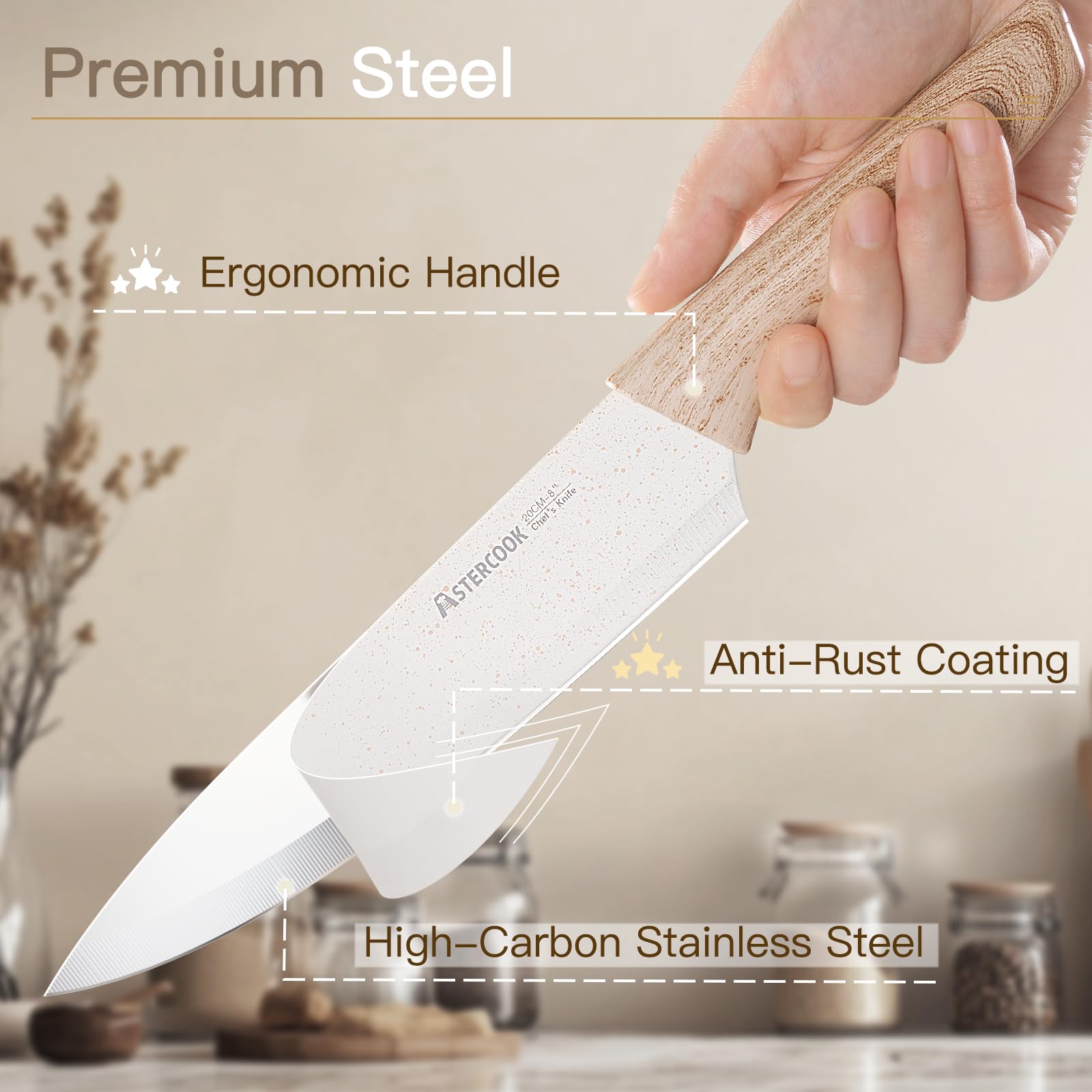 Astercook 8-inch slicing knife for precise meat and vegetable slicing.