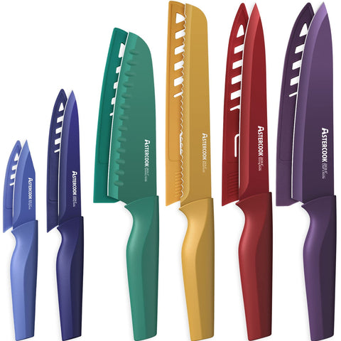 Astercook knife set: 8-inch chef knife with color-coded design for safer prep.