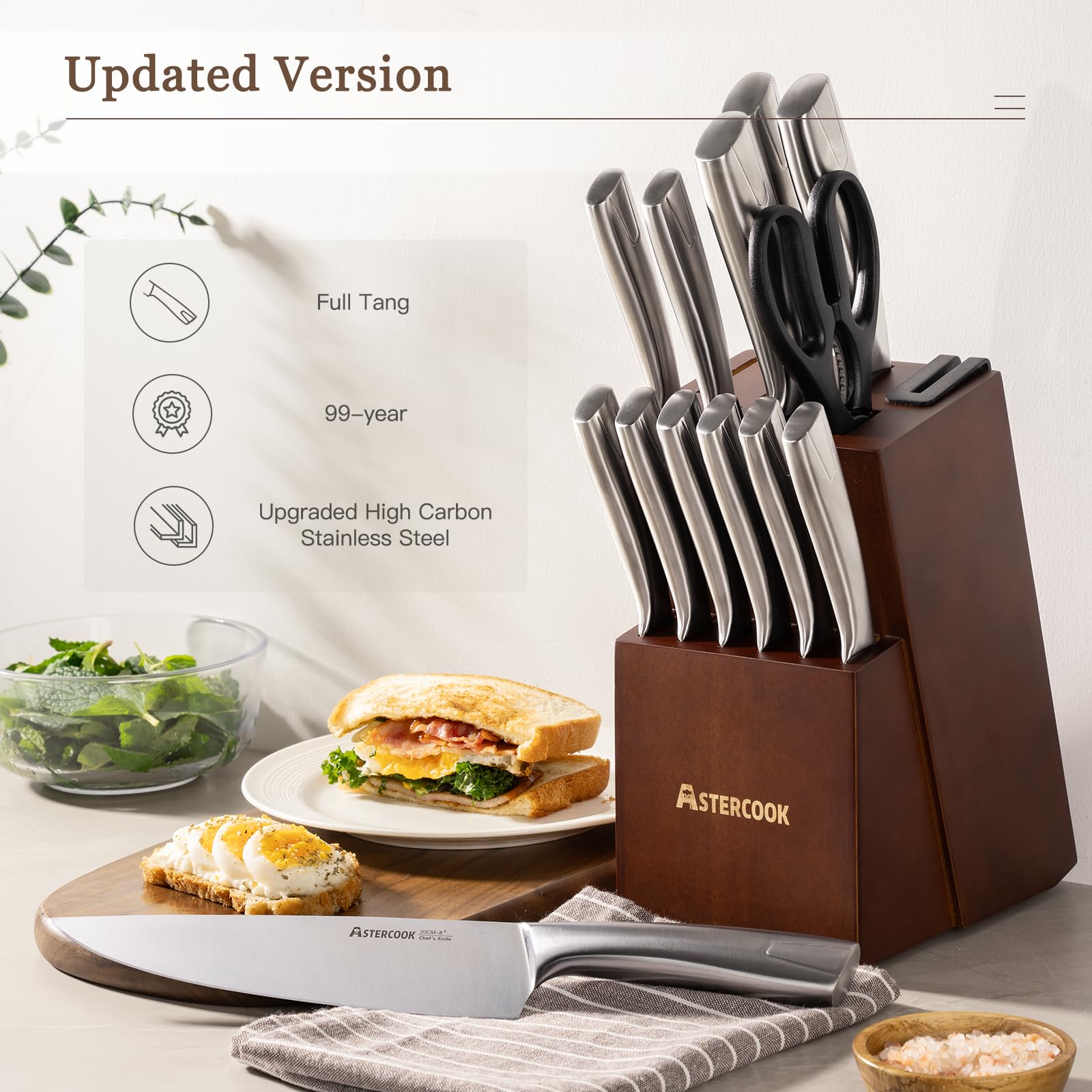 Astercook 8-inch slicing knife supports versatile chopping tasks.