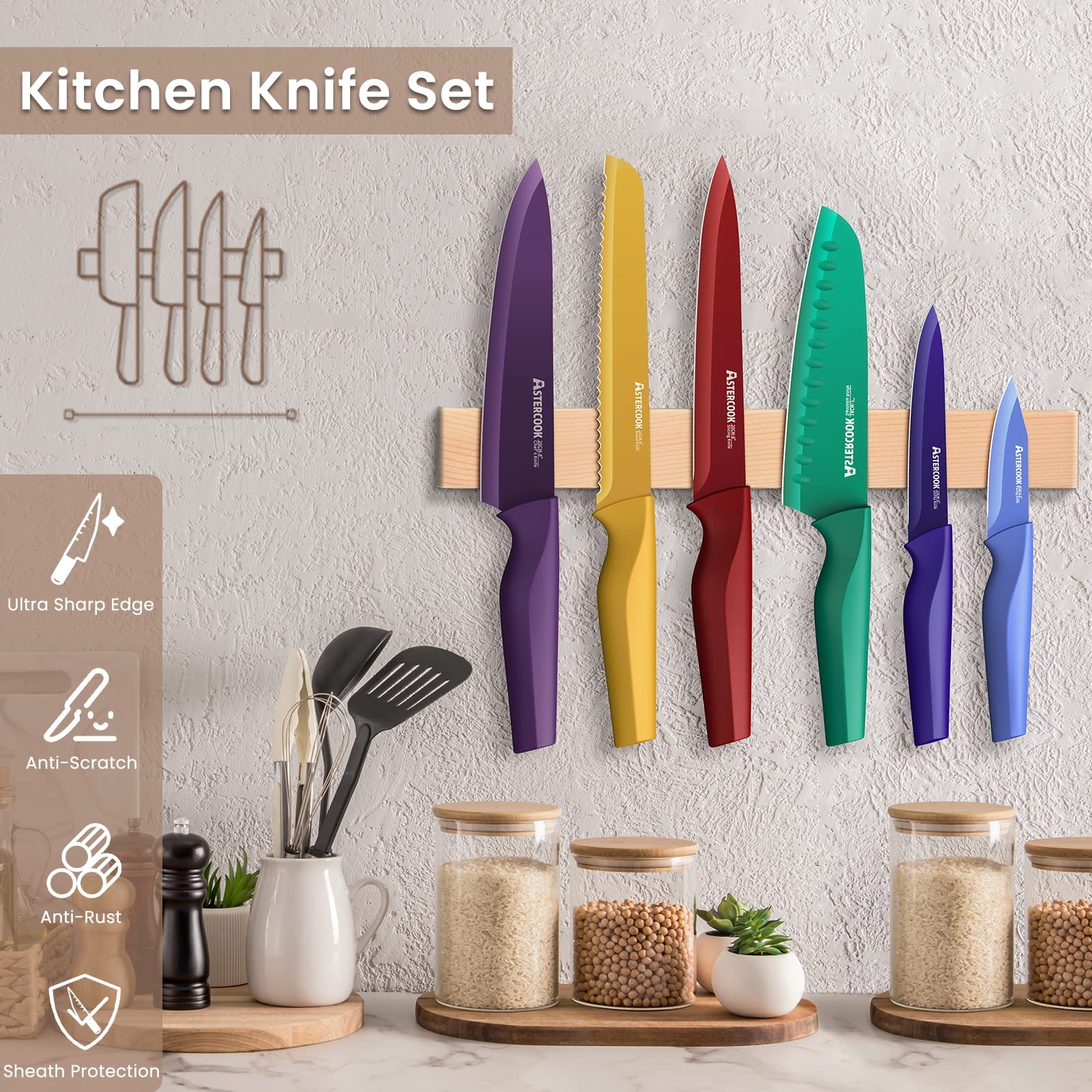 Astercook color-coded knives improve safety and organization in the kitchen.