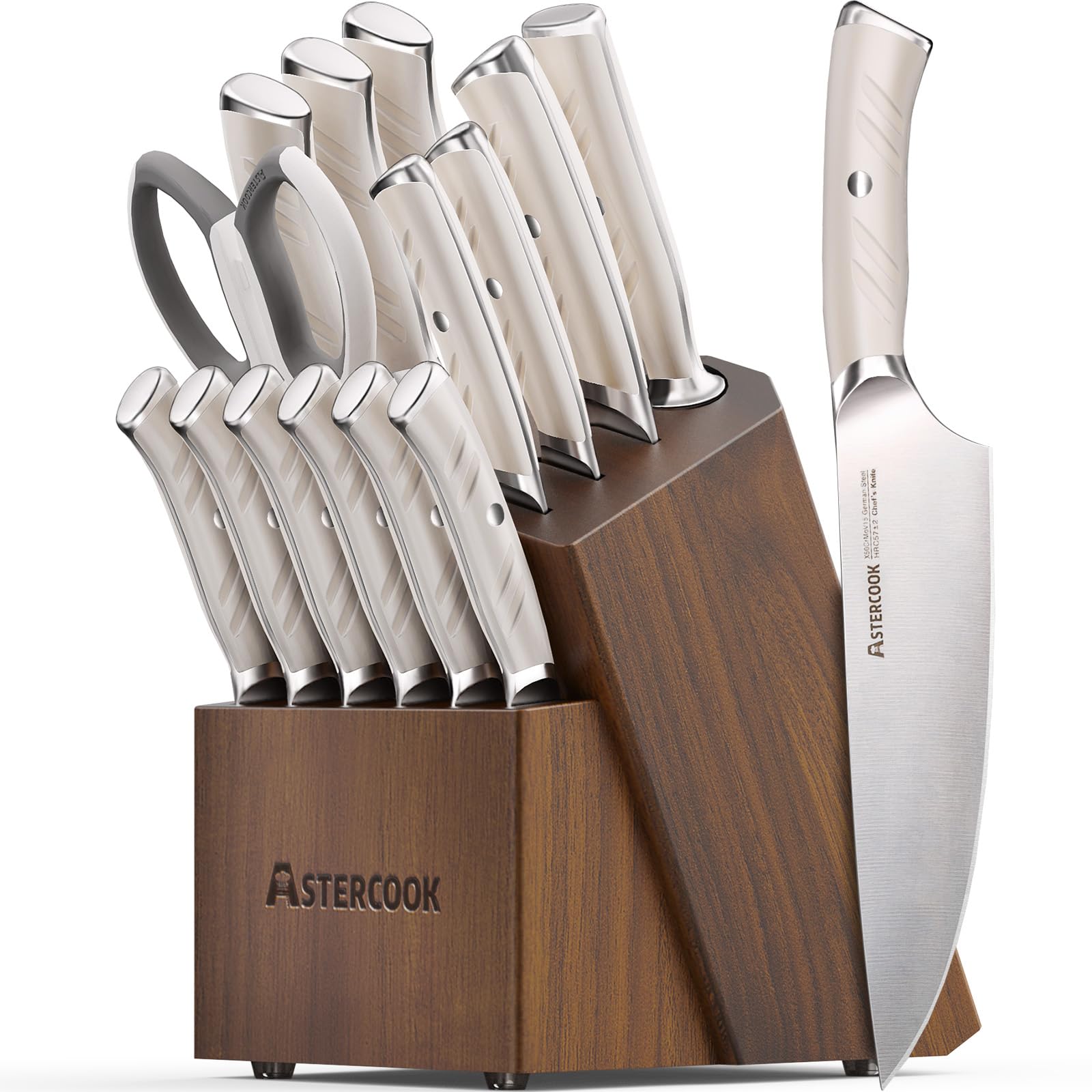 Astercook knife set block 15 pcs displayed for organized, efficient cooking.