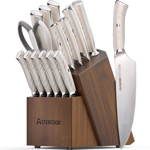 Astercook knife set block 15 pcs displayed for organized, efficient cooking.