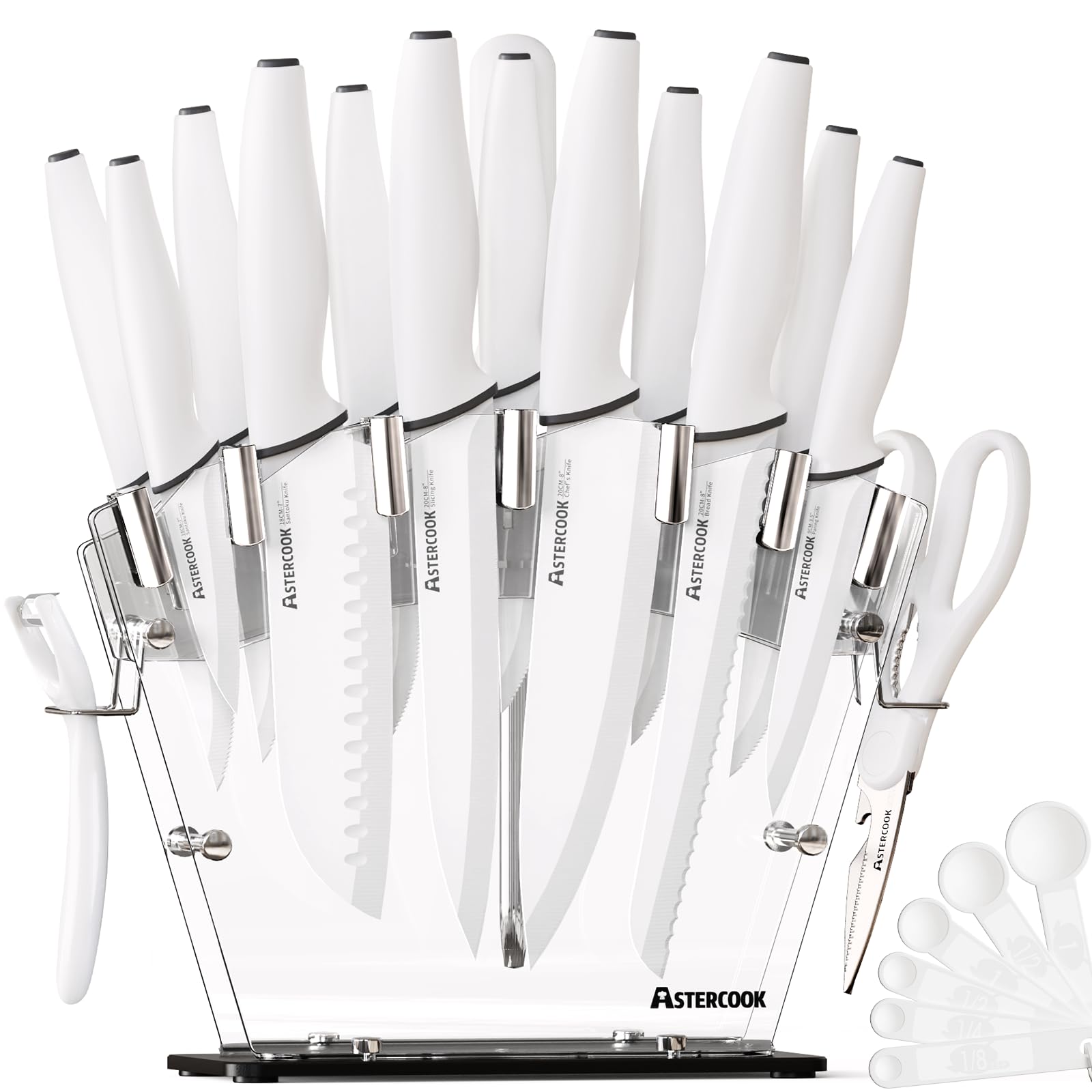 Astercook knife set with block and sharpener for quick daily prep.