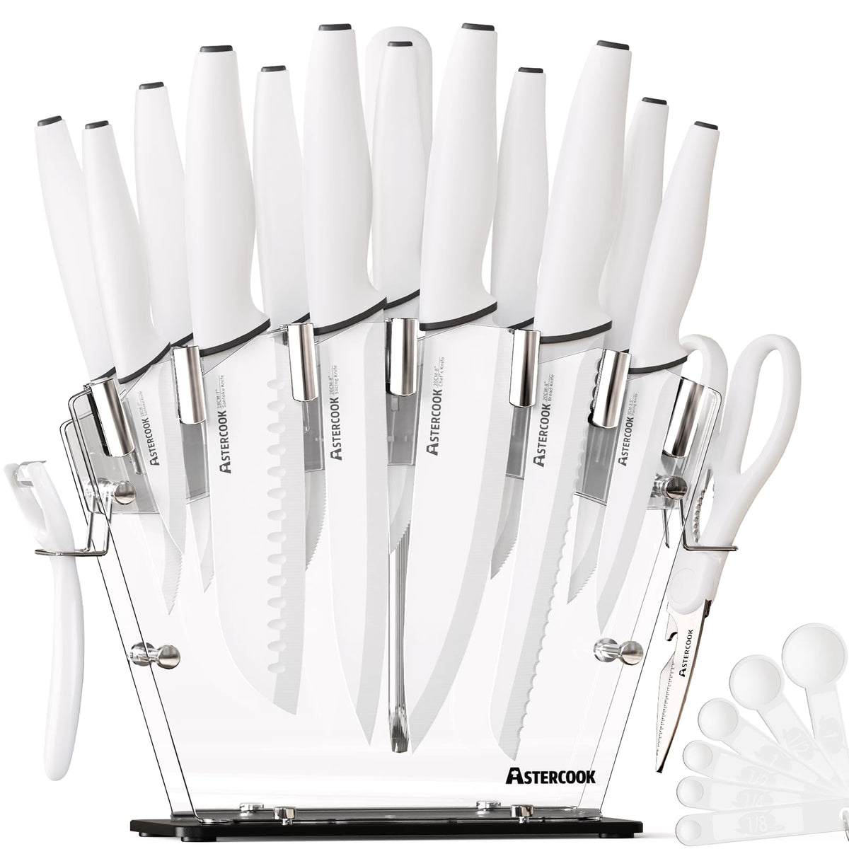 Astercook knife set with block and sharpener for quick daily prep.