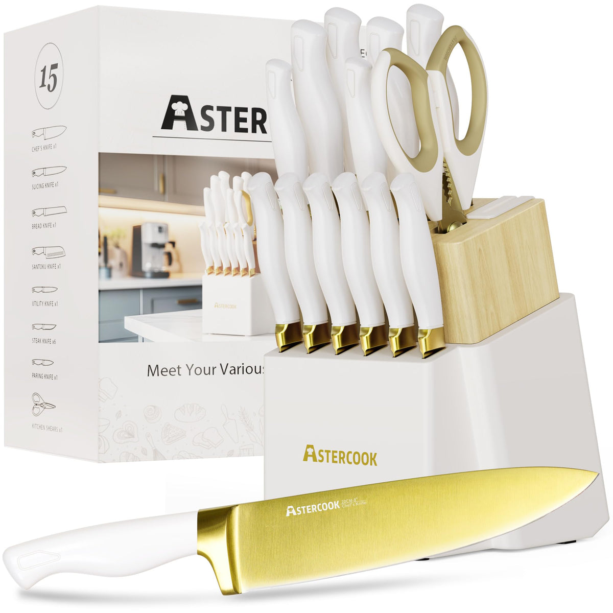 Astercook knife set block showing organized storage and accessibility.