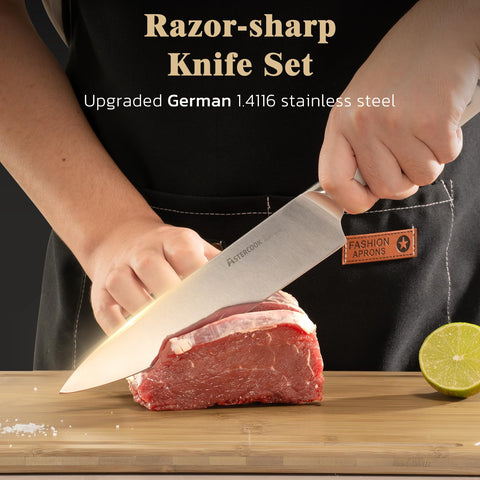 Astercook knife set on counter display showing easy access and organization