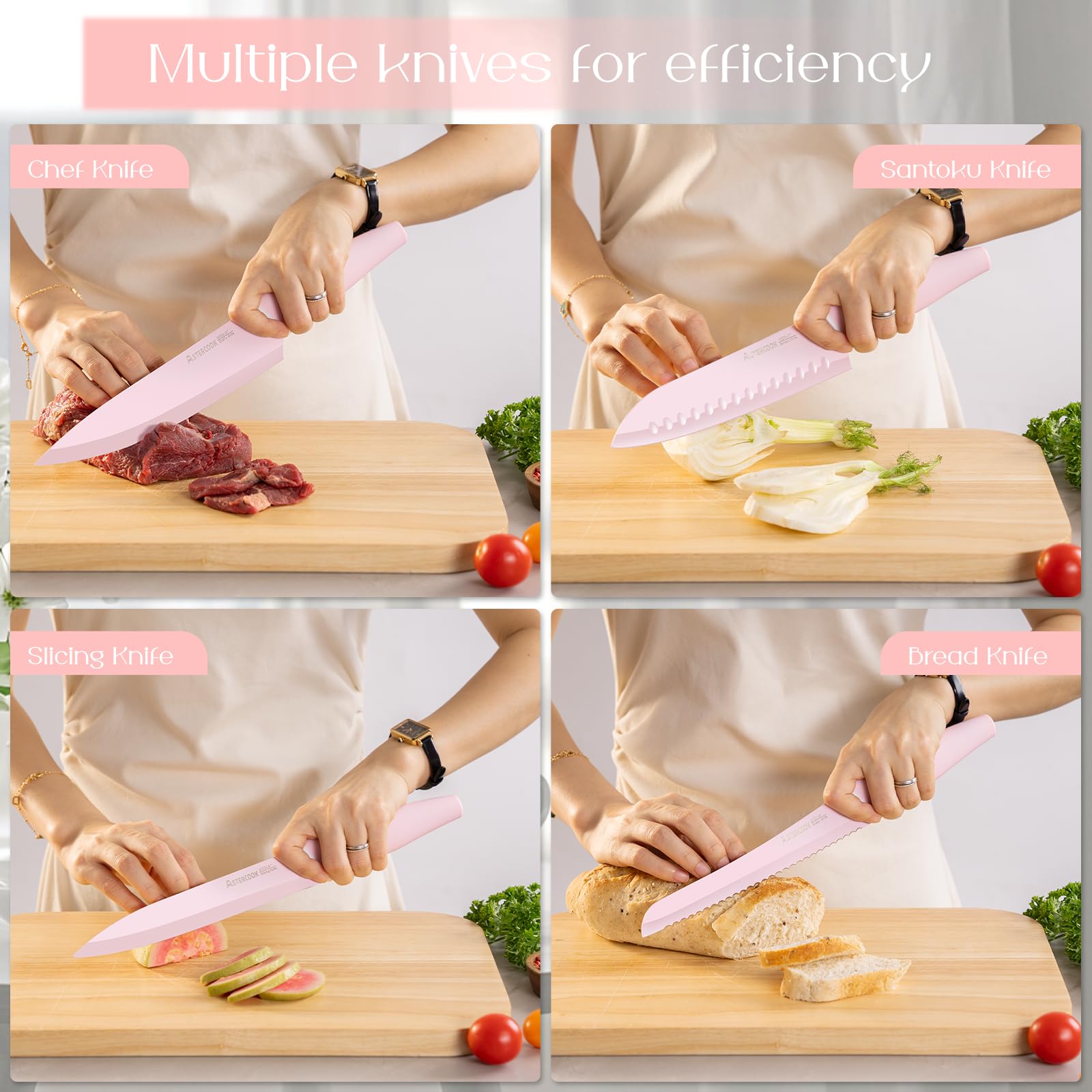 Astercook knife set dishwasher-safe design for quick cleanup.