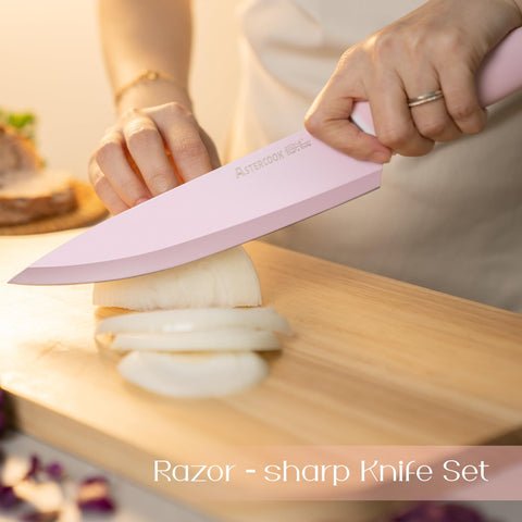 Astercook knife set with stainless steel blades for durable slicing.
