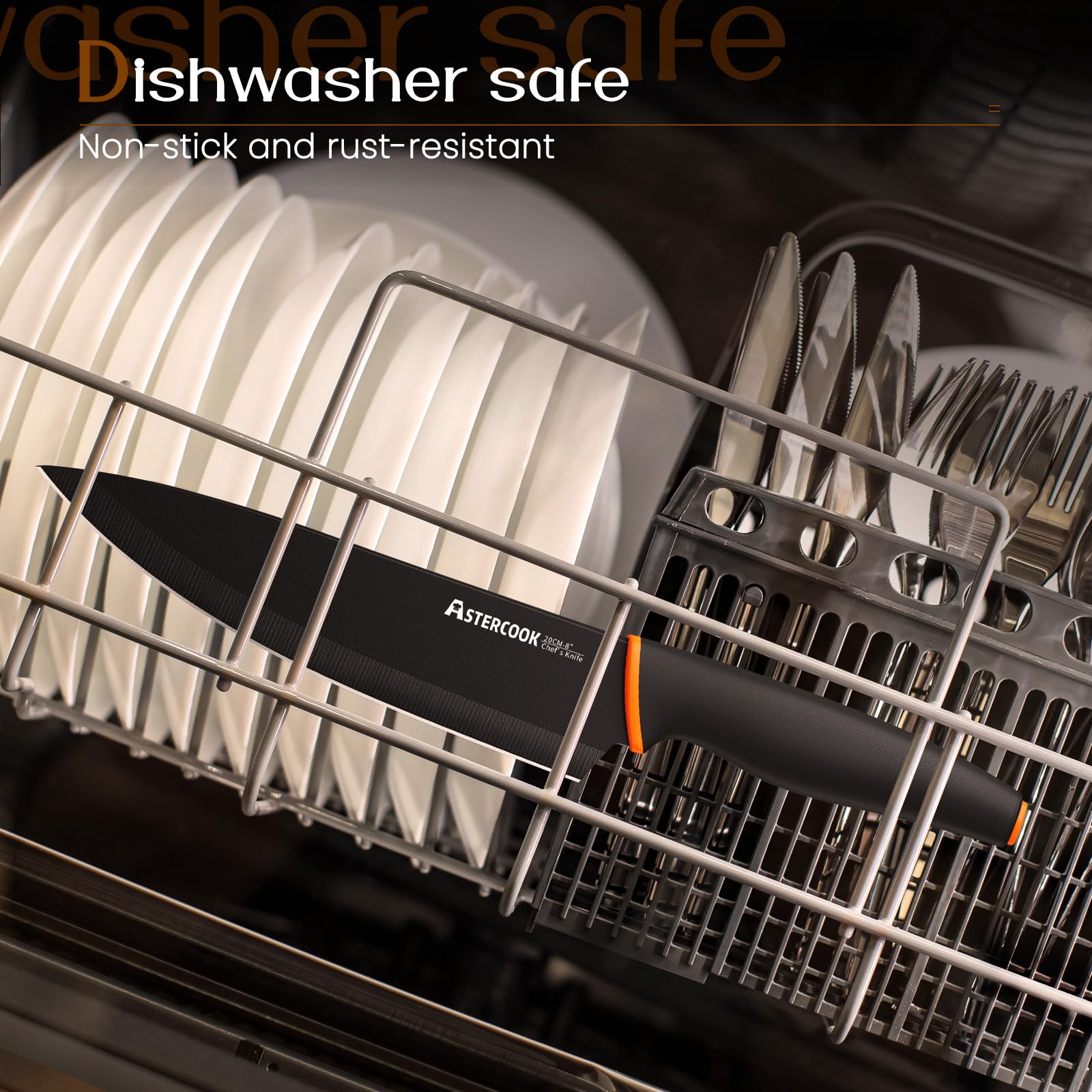 Astercook offers a lifetime warranty on this knife set for quality assurance.